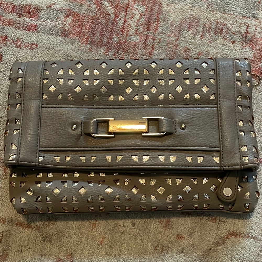 Beige and Gold fold over clutch
